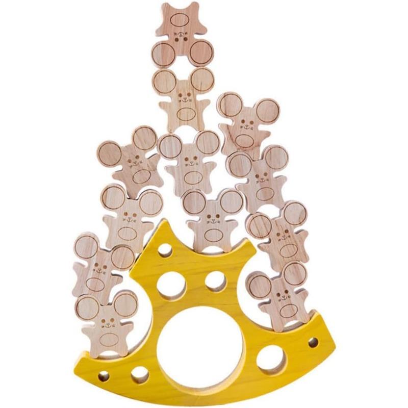 Boys and Girls-Friendly Blocks Wooden Building Blocks Cheese Mice Improve Patience Imagination Safe Material