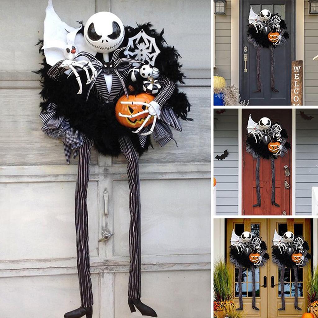 Zhongran Halloween Horror Pumpkin Wreath Door Hanging Holiday Party Horror Skull Decoration Props