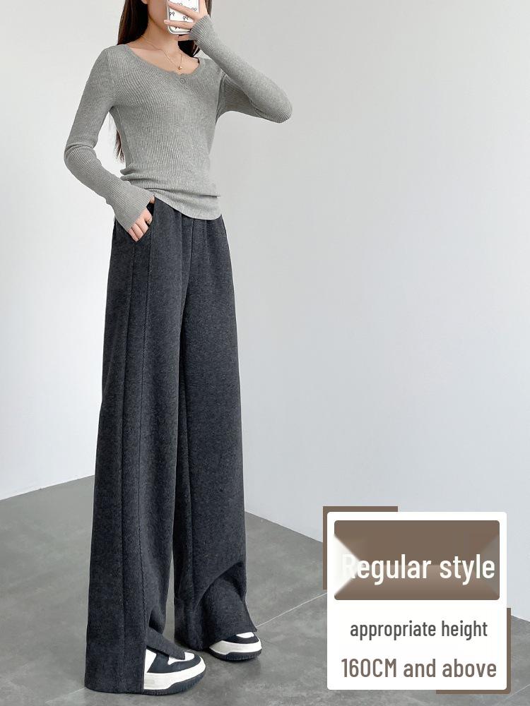 Women s Herringbone High-Waist Wide-Leg Pants, Autumn/Winter 2025 - Slimming, Plus Velvet, Thickened Drape. XXL 141-160 lbs