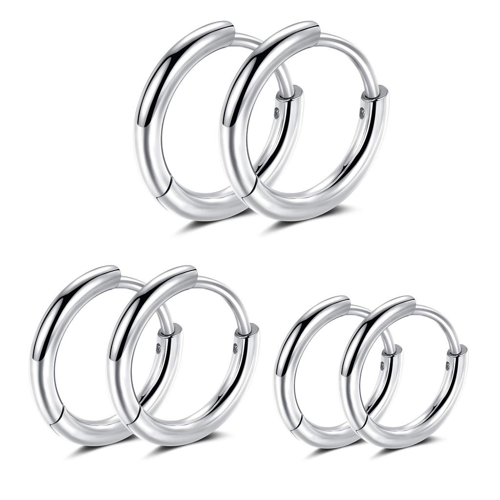 3 Pairs Stainless Steel Hoop Earrings  Hypoallergenic Huggie Earrings Small Hoop Sliver Black Sleeper Earrings For Women Men