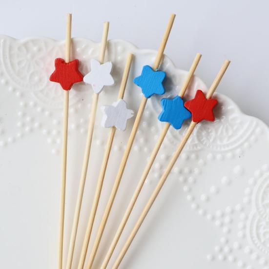 100 PIEZAS Palillos Desechables para Cócteles, Decoración de Estrella del Día de la Independencia, Brochetas de Bambú para Aperitivos Frutas Hamburguesas Pasteles