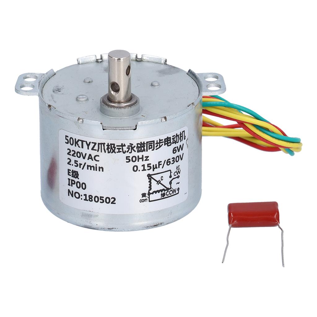 Gear Motor Low Speed Synchronous Electric Machinery Parts with Capacitor AC220V 6W 2.5r Min