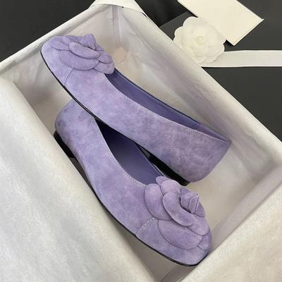 Leather Suede Shallow Mouth Camellia Single Shoes Women's Spring and Autumn New Versatile Fashion Round Head Flat Bottom Ballet Ladyshoes