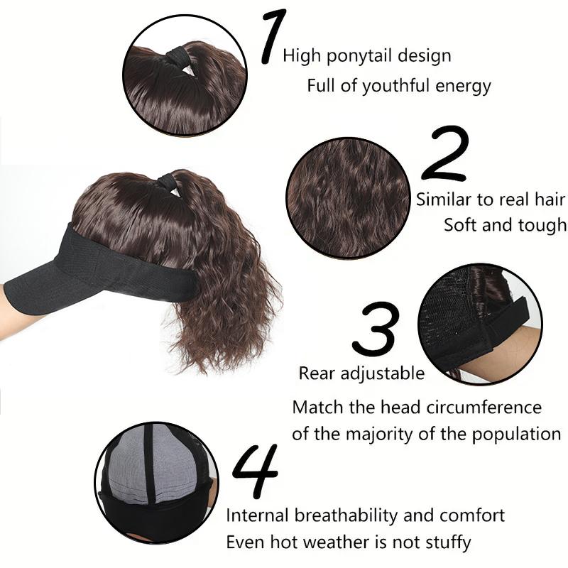 Adjustable Hat Wig with Curly Hair and Ponytail - a Combination of Sporty and Fashionable Synthetic Hat Wigs