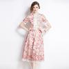 Elegant Floral Print Lace Summer Dress for Women High Quality Hollow Out Short Sleeve Slim Party Dress Robes Femme
