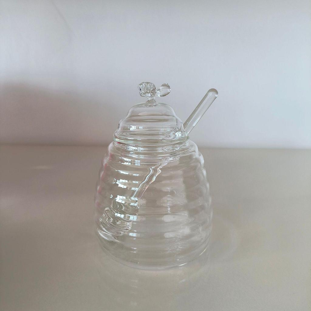 Kleines Biene Waben Glas mit Deckel und Rührstab, Kreatives Küchenzubehör