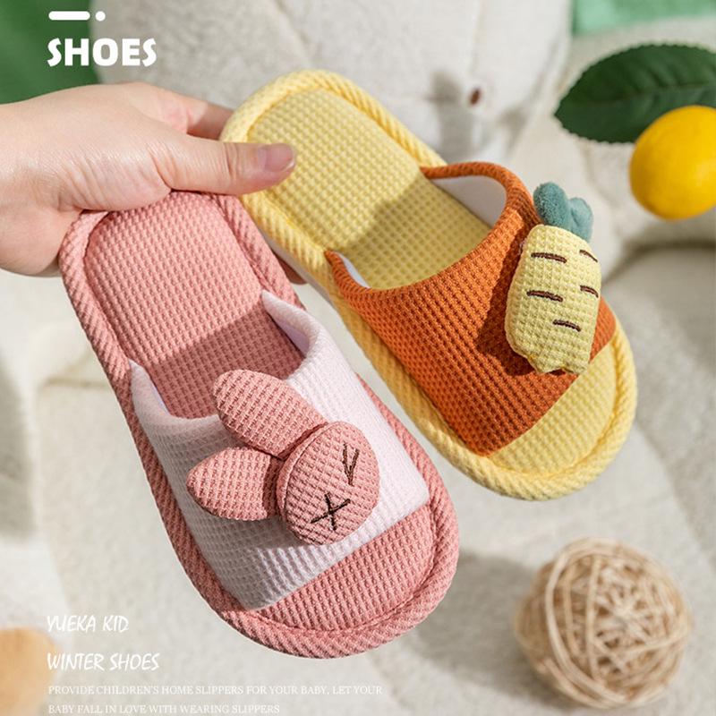 Xinwang Rabbit Linen Slippers for Kids: Summer Indoor Silent Cotton Slippers for Men and Women.