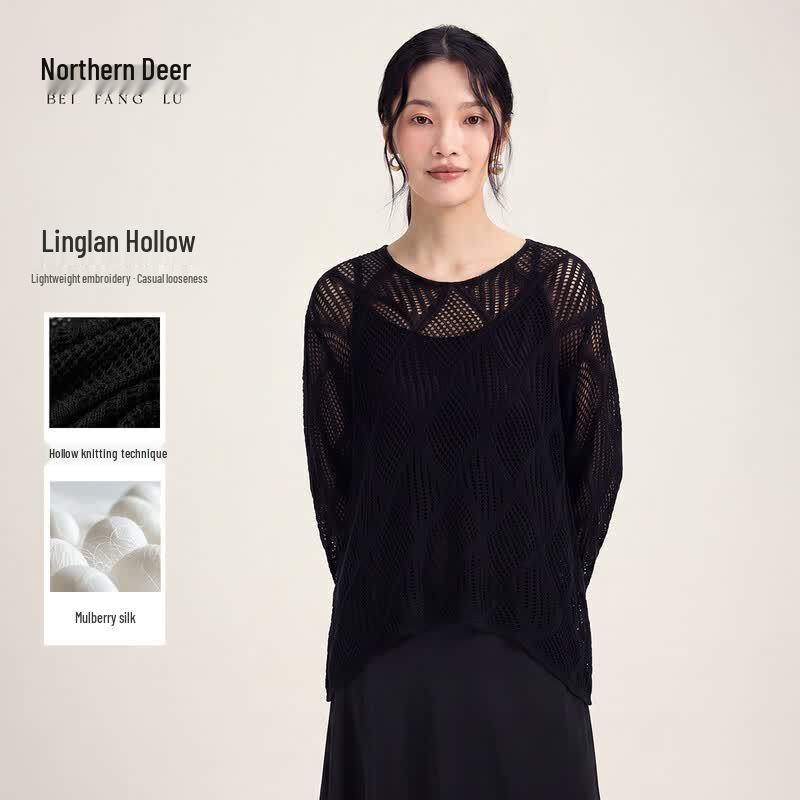 Women s Summer Diamond Hollow Knit Cardigan M