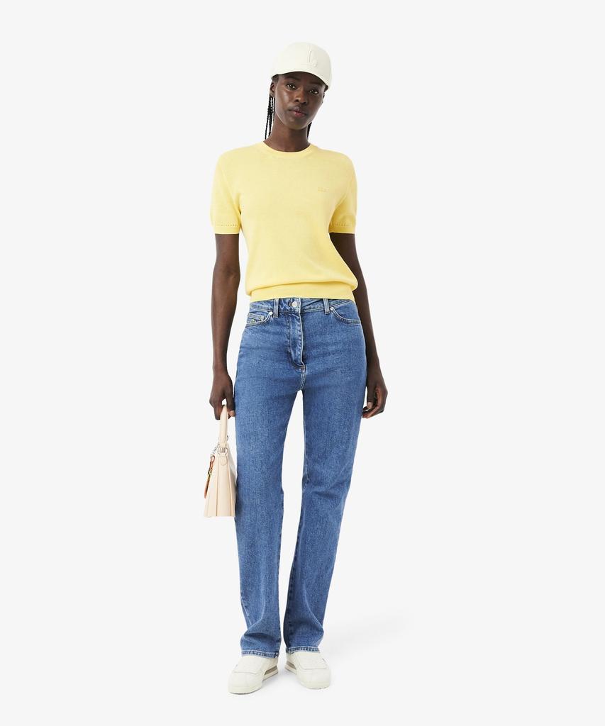 LACOSTE Women'S Light Cotton Short Sleeve Sweater Af5025-56G 107