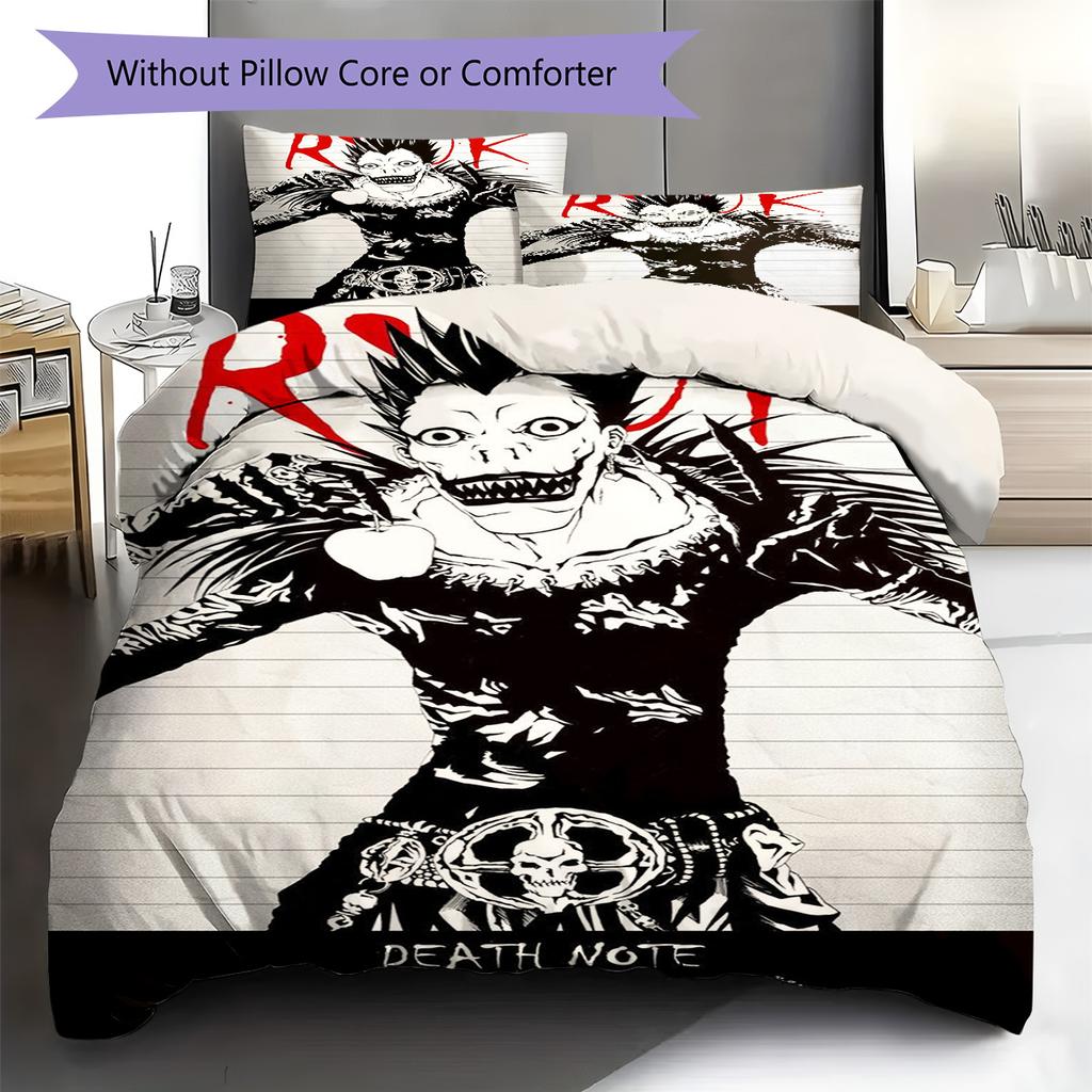 Ryuk Death Note Pattern Bedding Set Quilt Cover Pillowcase Home Decor Gift (1 * duvet cover + 2 * pillowcase, without core)