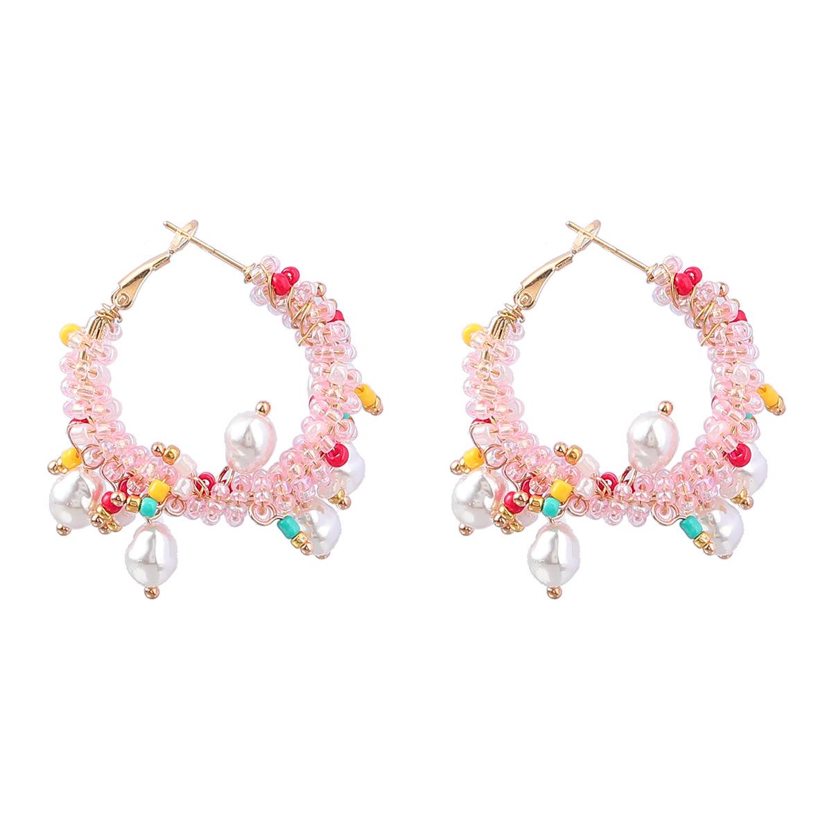 

Bohemian Ethnic Style Imitation Pearl Woven Wreath Earrings