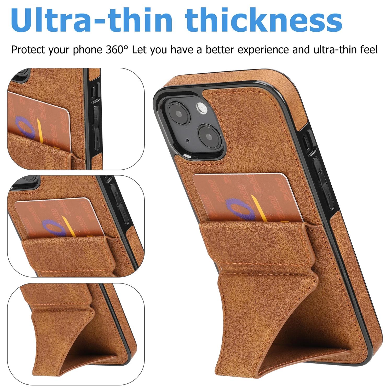 

Кожаный чехол с держателем для карт для iPhone 13 12 Mini 16 15 14 11 XS XR X Pro Max 8 7 Plus с подставкой, противоударный чехол For iPhone 15