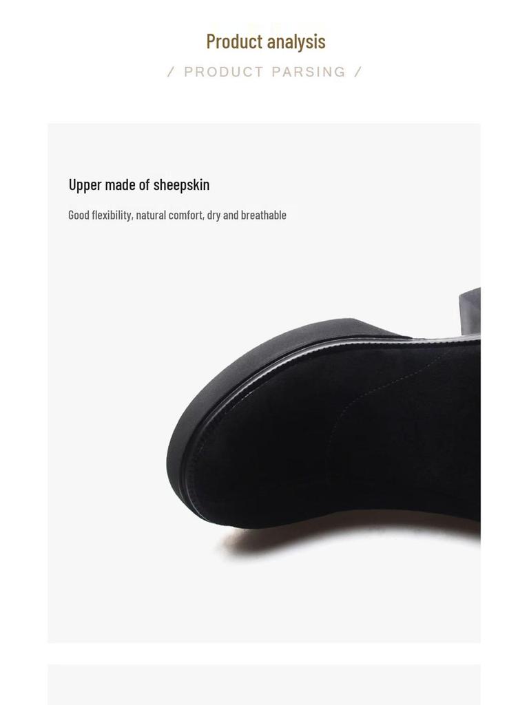 Women's Chunky Heel Ankle Boots - Matte Sheepskin, Thick Sole, Round Toe, Versatile for Autumn and Winter