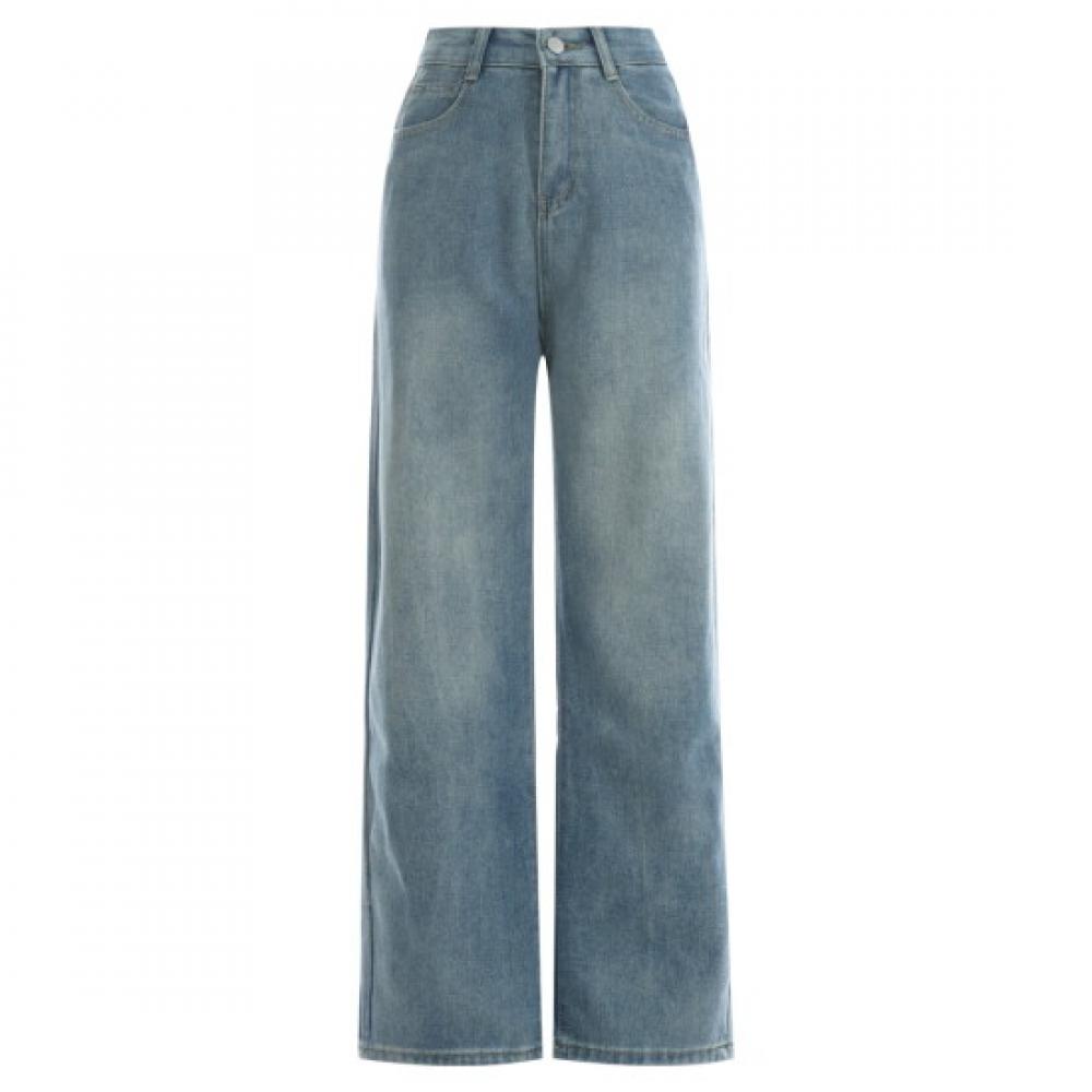 Shop Women Washed Wide Leg Denim Pants Dark Blue Pic Wpt 11878