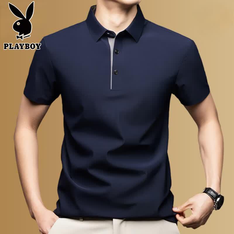 PLAYBOY Men's Ice Silk Short Sleeve Polo Shirt