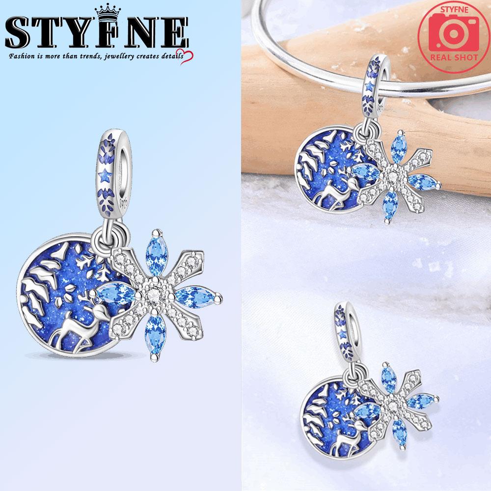 Charms Perles Flocon de Neige Bleu Cuivre Hiver Noël Ruban Convient Bracelet Original Collier Bijoux Fins Femmes Cadeaux Bricolage