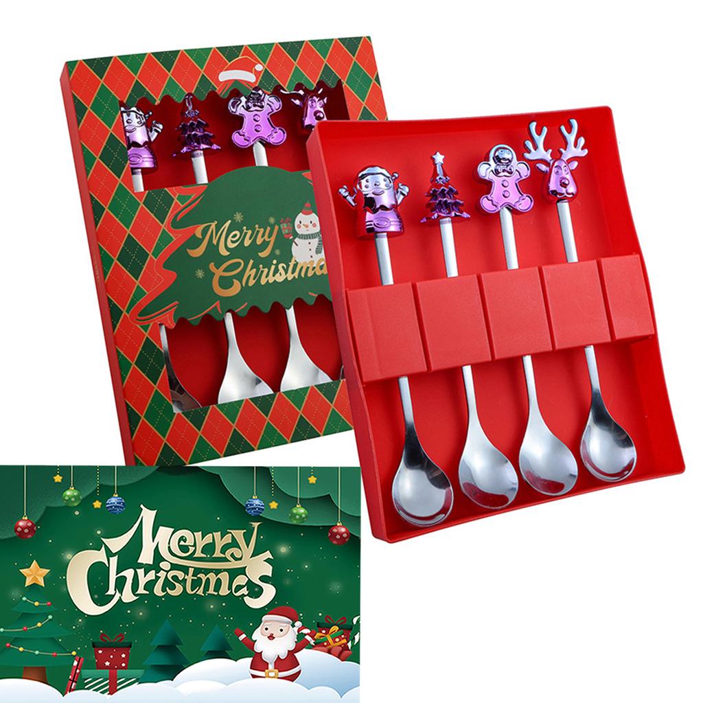 Set Regalo Cucchiaini da Caffè Forchette di Natale in Scatola con 1 Biglietto di Natale, Cucchiaino da Caffè Natalizio Forchette da Cena Cucchiaino da Dessert Stoviglie Regalo