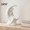 Eco Friendly PLA Statue Moon Girl Figurine, 3D Printed Mystical On Crescent Small for Tabletop Statue, Collectible Sculpture Bedroom Shelf Decor