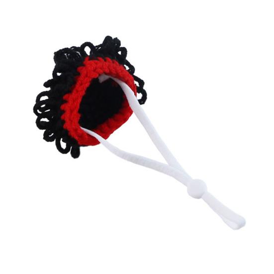 Knitted Hamster Hat Pets Big Hair Double Braid Hat with Adjustable Strap Hairstyle Mini Hat for Guinea Pig Small Animals Photography Party Costume
