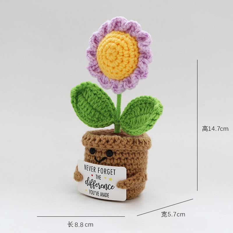 Niedlicher handgewebter Blumentopf Kawaii Strickblume Häkeln Emotionale Unterstützung Puppe Kunstblume Topfpflanze Schreibtischzubehör Geschenk