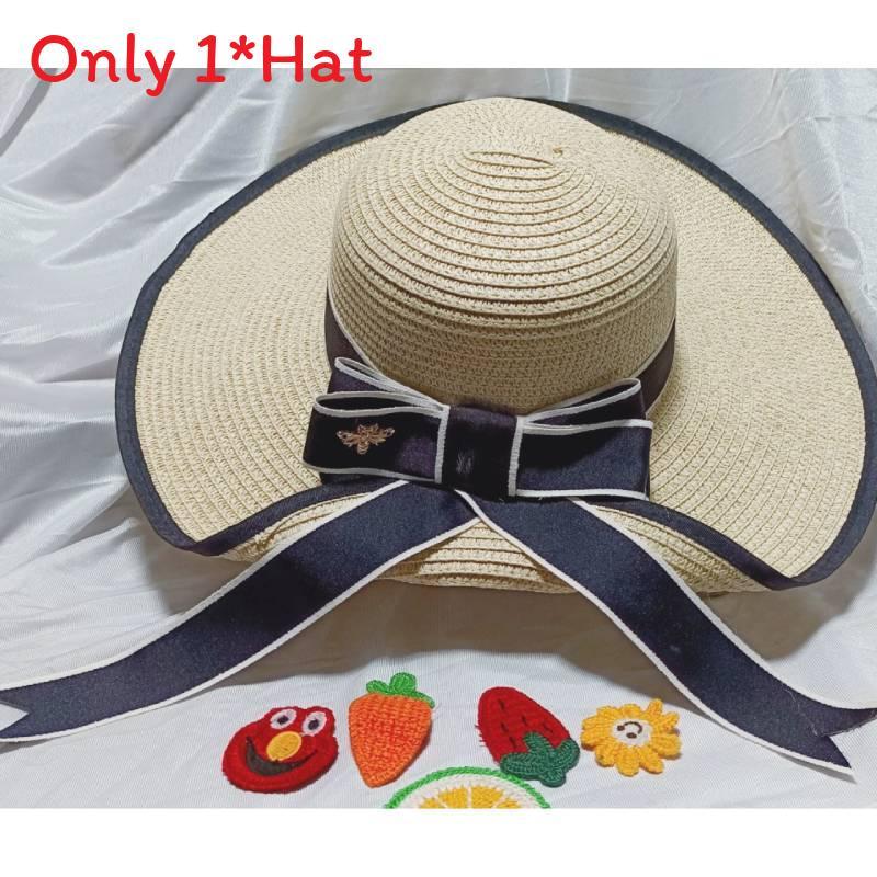 Summer Korean Style Butterfly Bow Straw Hat Large Brim Sun Hat For Beach Vacation Sun Protection