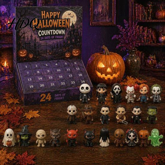 Creepy Countdown to Halloween Advent Calendar with 24 Horror Figures Mini Cute Ghost Day Toy Set Decorations Spooky Gift Box for Kids And Collectors