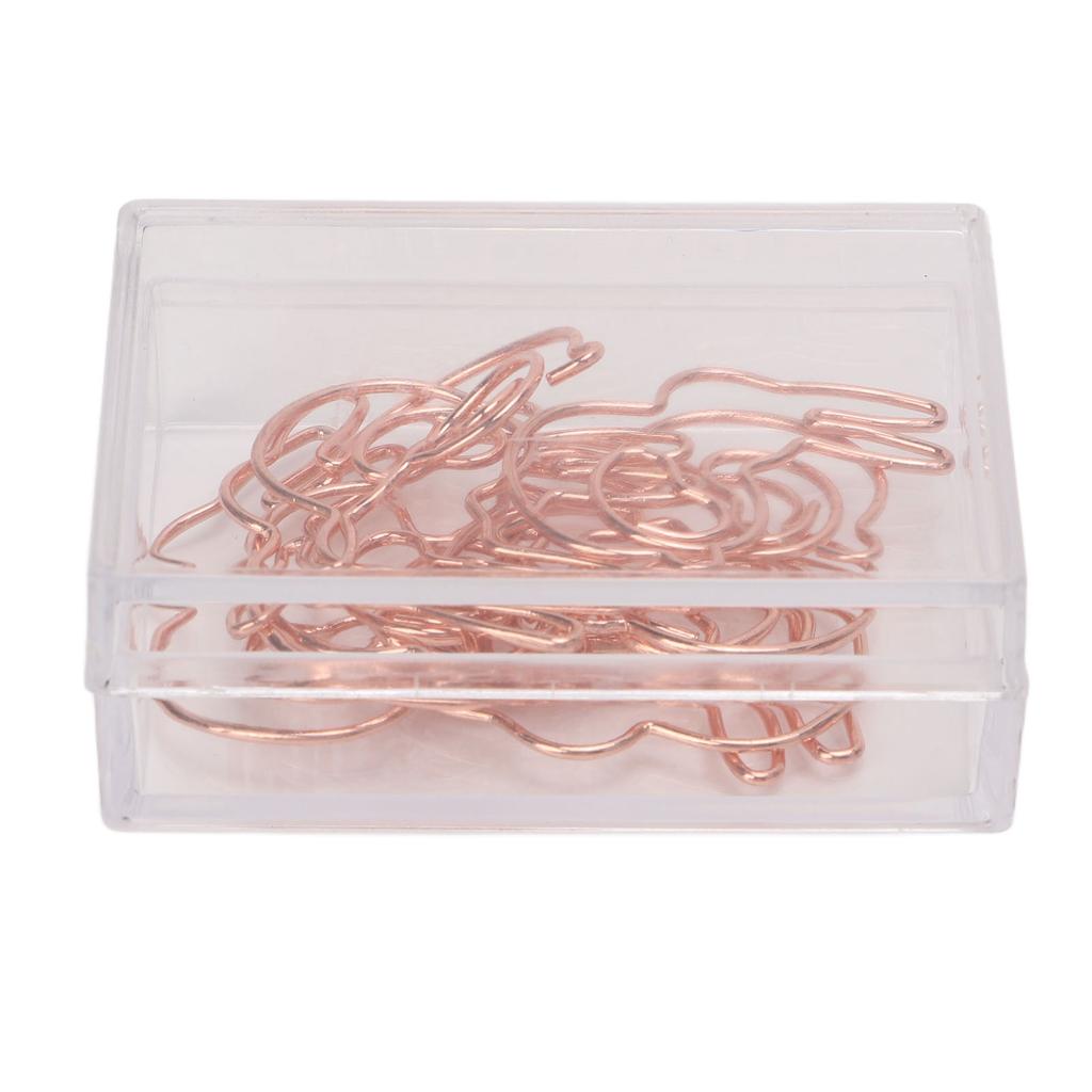 100PCS Paper Clips Portable Cute Animal Shape Electroplating Rose Gold Metal Paper Clip Box Office