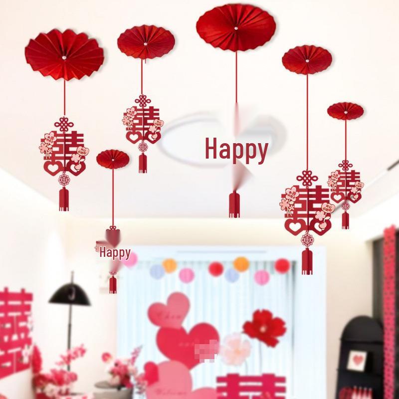 Double Happiness Wedding Hanging Decorations for Living Room, Bride's Bedroom, and Groom's Master Bedroom