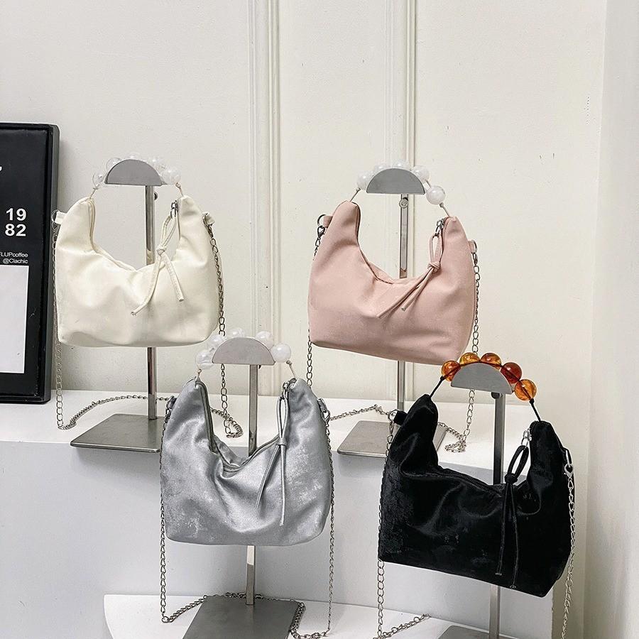 Stylish Pu Pearl Handbag For Women Trendy Soft Chain Small Square Crossbody Bag