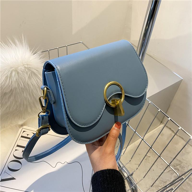 Geantă de umăr cu design la modă cu închizătoare, Genți crossbody noi cu clapetă pentru femei, Genți de șa pentru doamne din piele PU de culoare uni