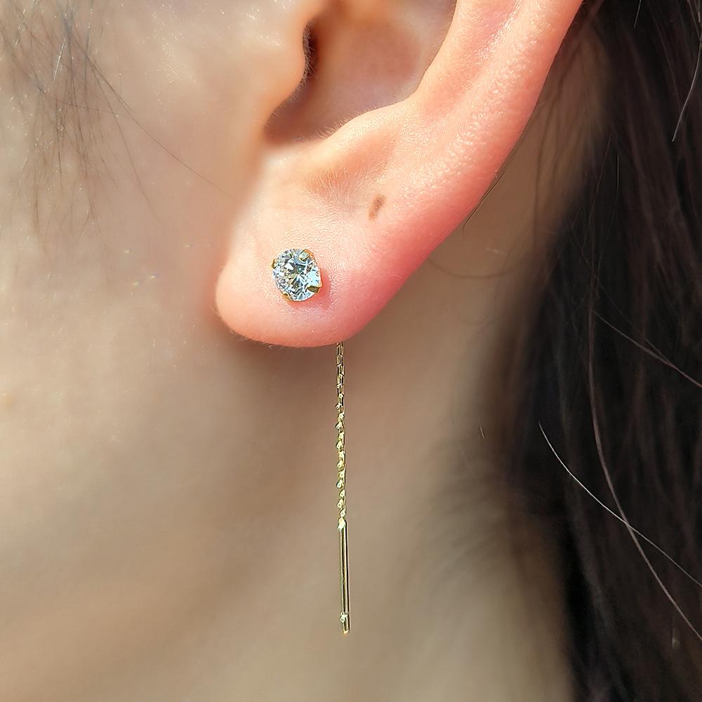 Fashion Earrings Jewelry 925 Sterling Silver Round Zircon Tassel Long Chain Gold Plated Stud Earrings Jewelry for Women