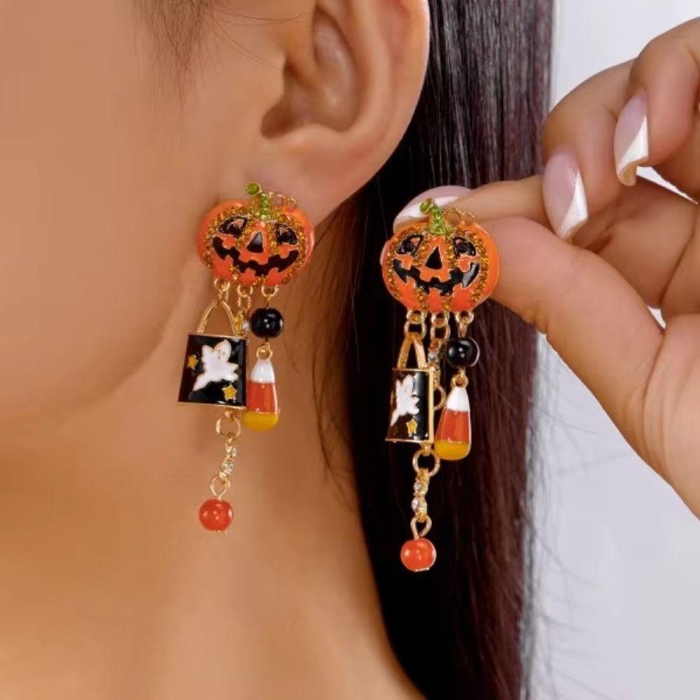 Dripping Oil Collarbone Chain Personality Vintage Earring Cute Pumpkin Ghost Necklace Autumn