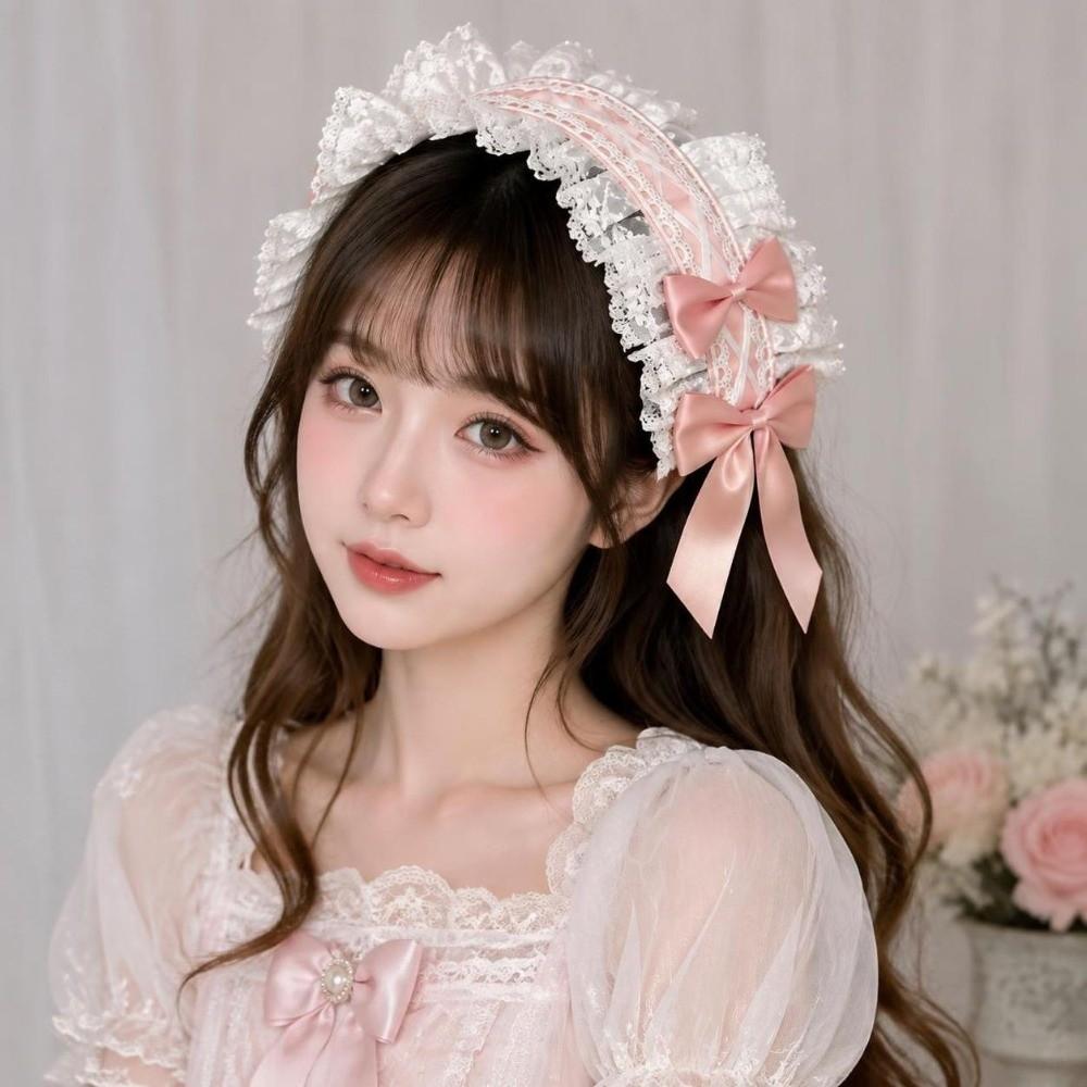 Sweet Bow Lolita Headband Handmade Anime Cosplay Headdress Lace Bow Hairband Lolita Fashion