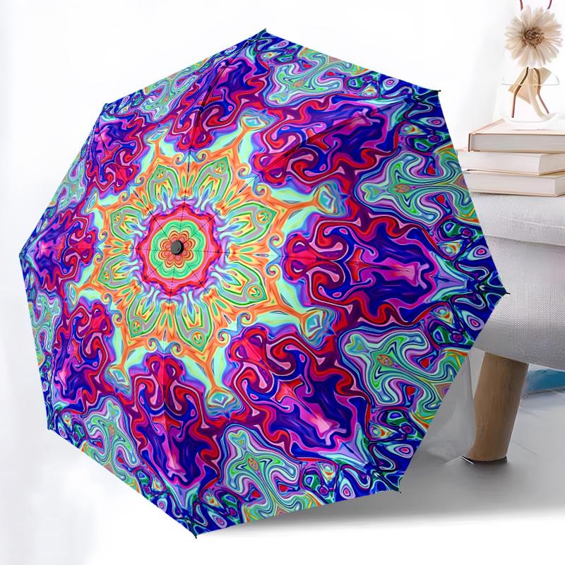 1pc Psychedelic Mandala Automatic Folding Umbrella - Portable Collapsible Design, 8-Rib Iron Frame, Durable Fabric Yy251125160