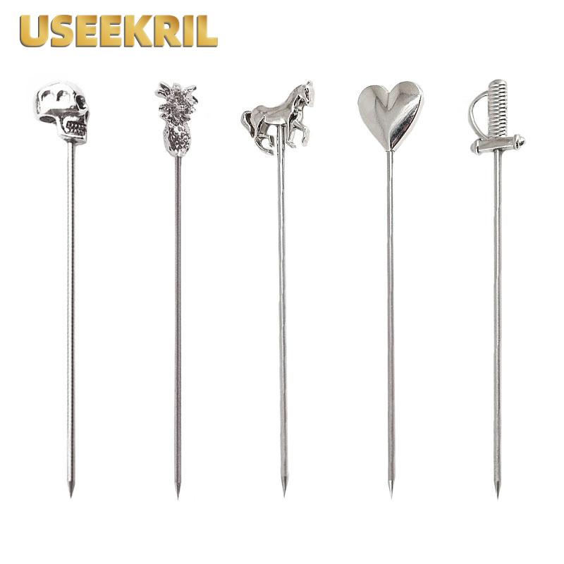 5-10Pcs Creative Stainless Steel Cocktail Picks Martini Picks Juice Decoration Picks Bar Bartending Tools Kitchen Accessories
