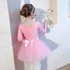 Fashion Long Sleeve Ballet Dress Cotton Sequins Ballet Tutu Skirt Party Dress Bowknot Performance Clothes Dance