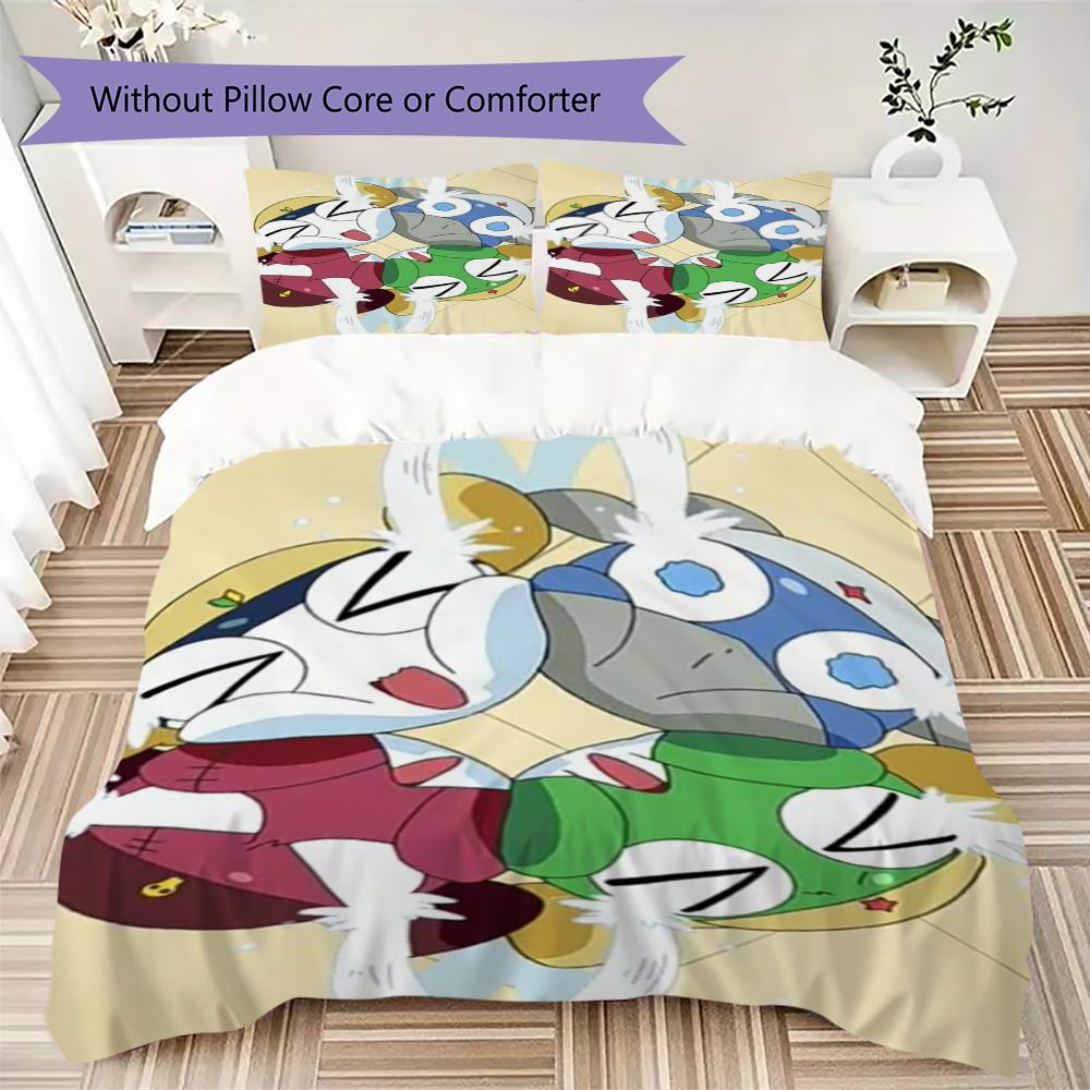 Keroro Pattern Bedding uilt Set uilt Cover Pillowcase Home Decoration Birthday Gift (1 * duvet cover + 2 * pillowcase without core)