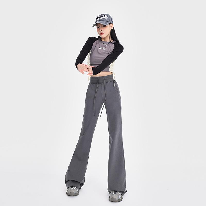 

Серые расклешенные штаны для йоги с заниженной талией для женщин - весенний стиль 2025 года Gray Pants