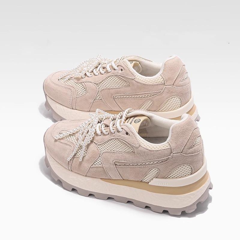 Small Thick Bottom Inner Height Increase Female Mesh Retro Breathable Pearl Casual Fashion Female
