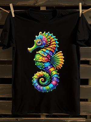 Plus Size Seahorse Ocean T-Shirt Mens Tshirt Womens Tshirts with Letters Print Short Sleeves T-Shirt Casual Street Tee Shirt Top