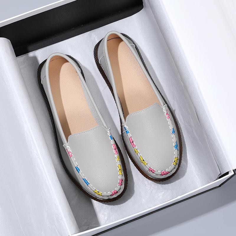 Leather Shoes For Women Flats White Black Loafers With Heels Shoes Casual Women's Moccasins Slip On Flat Shoes Summer Footwear