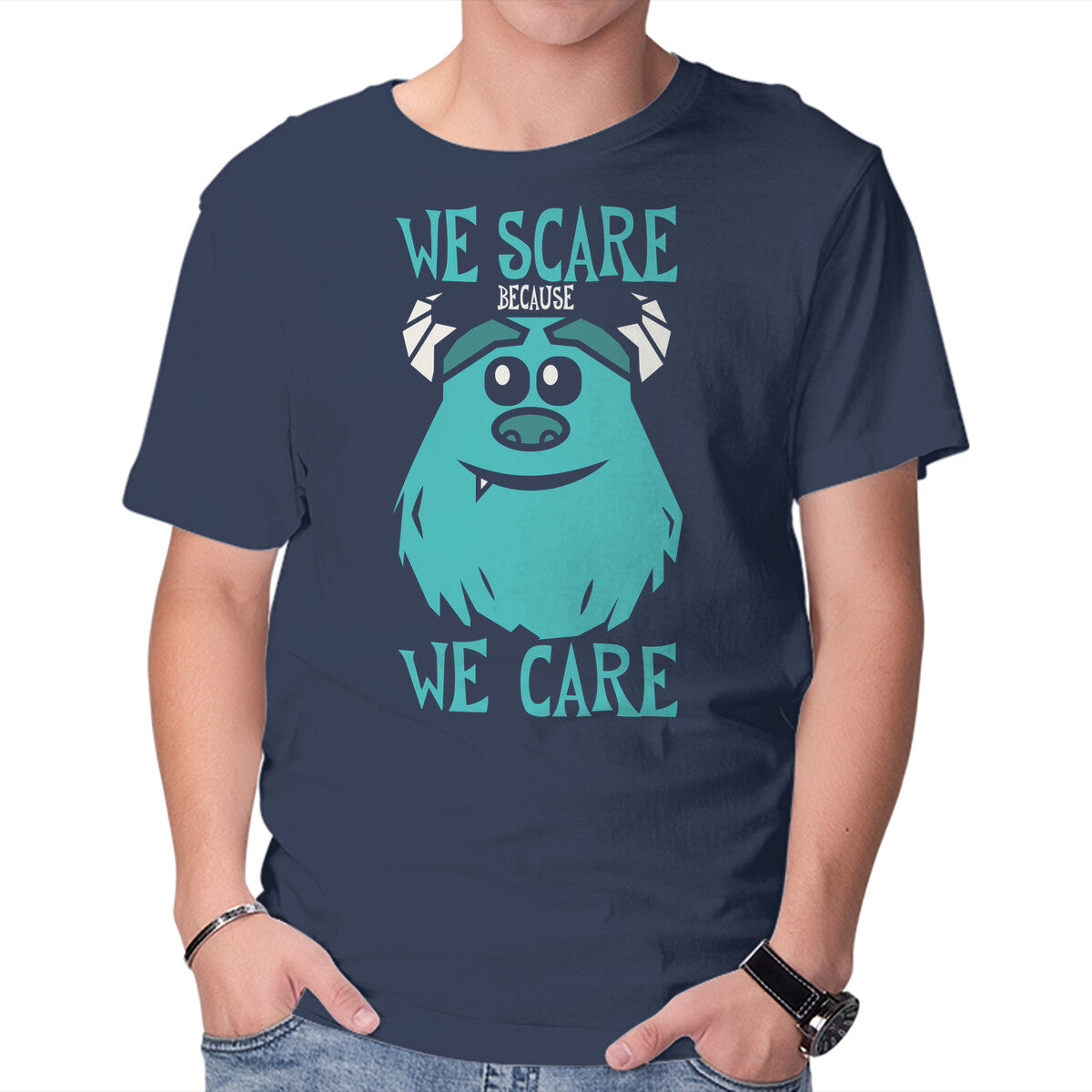 Unisex Crew Neck T-Shirt We Scare Because We Care Graphic Short Sleeve Casual Tee M