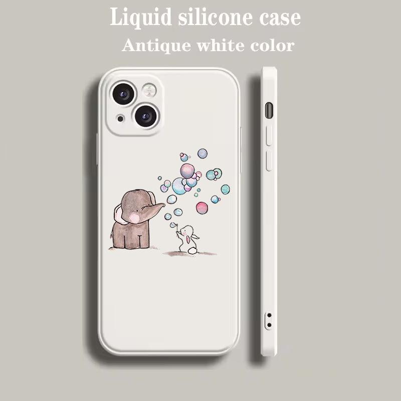 Luxus Farb-Handyhülle Für iPhone 15 14 13 12 mini 11 Pro Max XS X XR SE 7 8 Plus Silikon Beige Hülle Pärchen-Stil Cartoon
