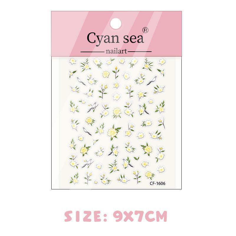 

2025 Chinese Flower and Bird 3D Embossed Nail Art Stickers, DIY Self-Adhesive, No Hand Painting Needed Flower Tea and Birds + No Packaging, One Sheet