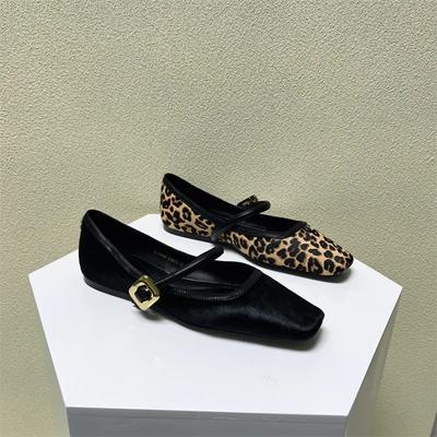 Mode 2024 Neue Mode Leopardenmuster Bequeme Weiche Eckige Zehenpartie Ballerinas für Damen Luxus Mary Jane Schuhe Ballerinas Damenschuhe