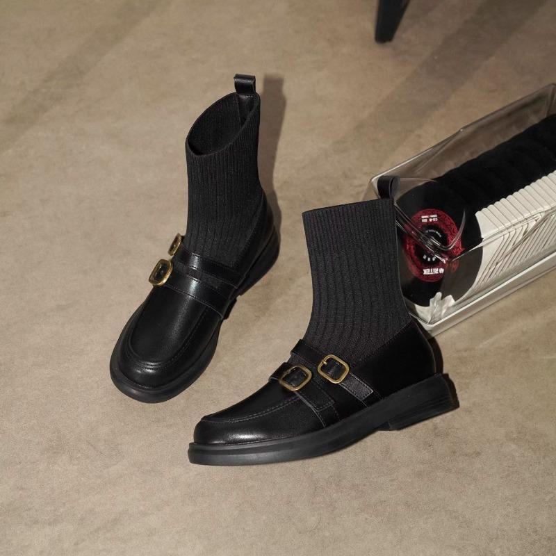 Fashion Stretch Skinny Women 2025 British Style Small Leather Shoes Booties Socks Boots