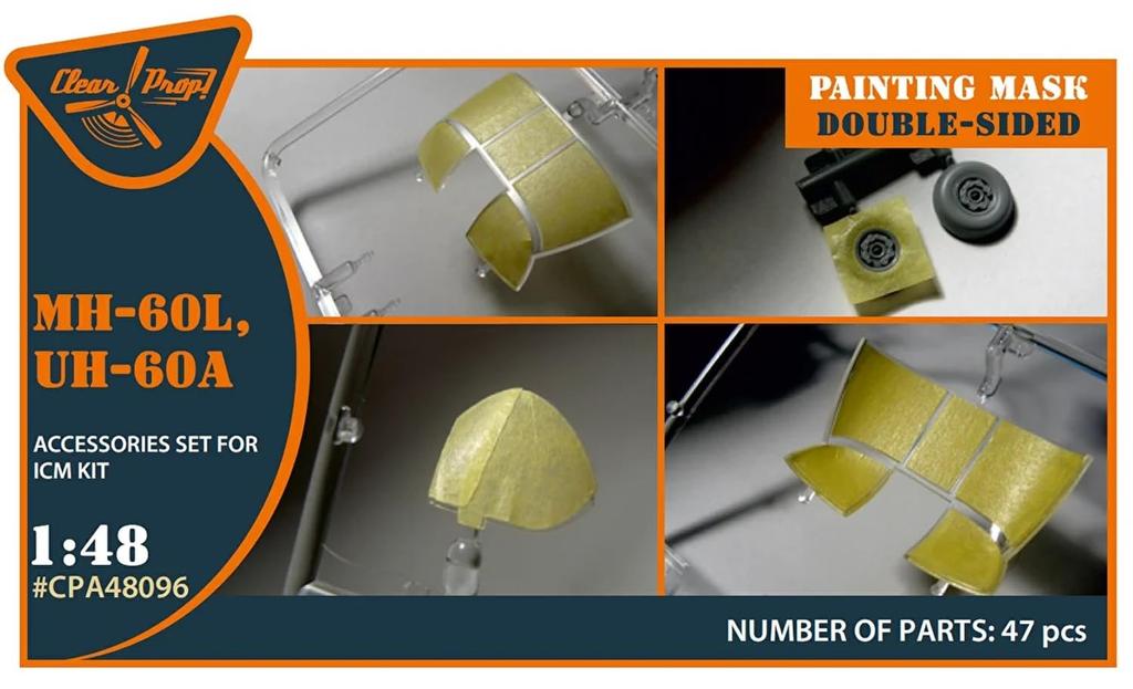 Clear Sikorsky Aircraft Black Hawk Paint Mask Seal Masking Seal for Plastic Models CPUA48096 Prop! 1/48 UH-60A/MH-60L Double-Sided (for ICM)