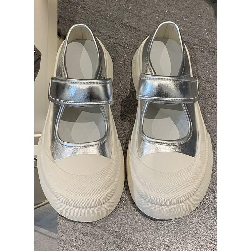 

Новые туфли на платформе с круглым носком для женщин с большой головой, милые и уродливые на липучке 40 серебряный