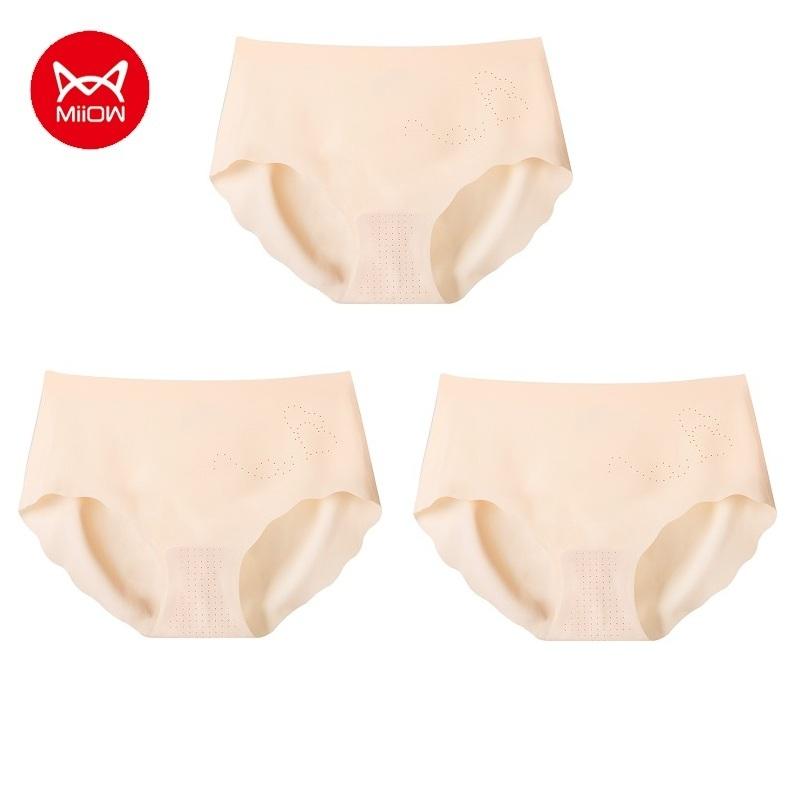 Miiow 3Pcs Traceless Underwear Women's Summer Thin Ice Silk Pure Cotton Crotch Antibacterial Sports Girls' Triangular Shorts