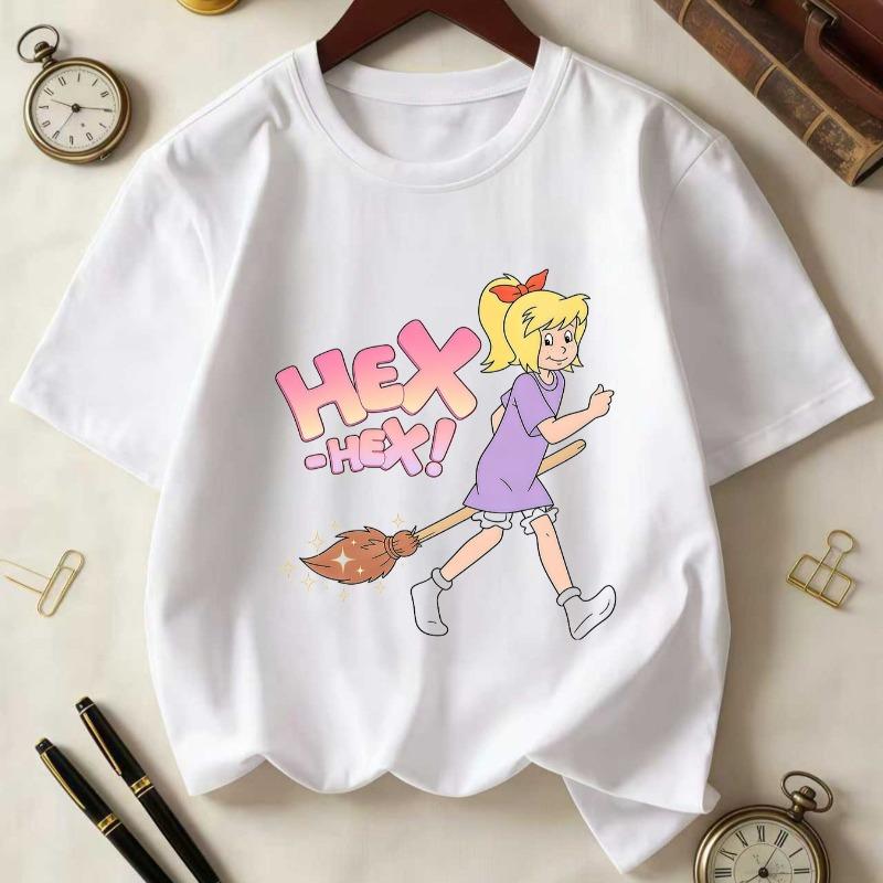 Kids Witch Broom HEX-HEX Fun Print Crewneck Short Sleeve Tee, Halloween Sports Fashion Summer Kids Top 110 белый